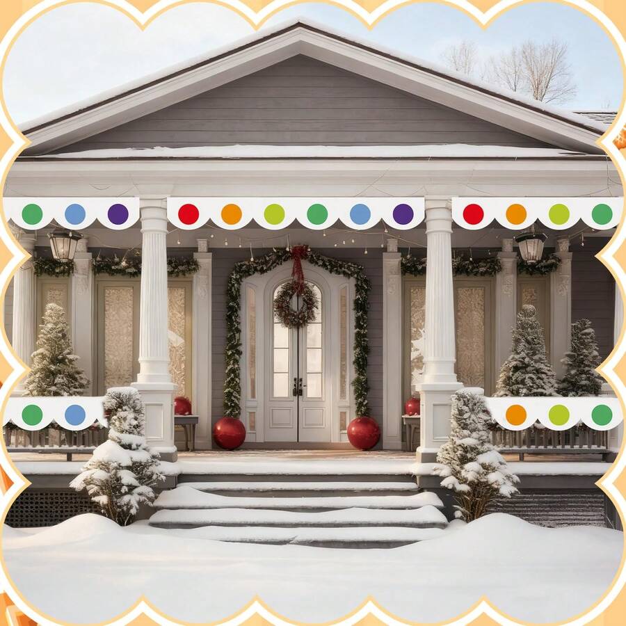 Latar Belakang Kain Berbentuk Atap dengan Motif Polkadot Warna-warni untuk Natal, Dapat Digunakan Kembali dan Dicuci, Dekorasi Pesta Bermotif Permen dengan Lubang yang Sudah Dilubangi untuk Dekorasi Dinding Rumah Saat Liburan - Multiwarna-A - View 1