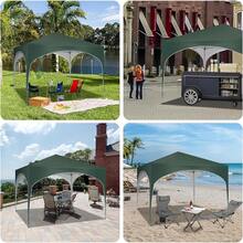 3x3m Pop-up-Gartenpavillon, Sommer-Event-Pavillon, Gartenpavillon, werkzeugloser Schnellaufbau, Camping-Pavillon, höhenverstellbar, Oxford-Gewebe mit Metallrahmen, stabile Konstruktion, ideal für Gartenpartys, Camping, Märkte - Beige - Übersicht 5