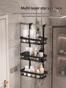 Bathroom Door Hanging Storage Basket, Bathroom Storage Rack, Bathroom Hanging Rack, Double Layer Bathroom Storage Shelf, Bathroom Storage Basket, Bathroom Accessories, Bathroom Storage & Organization, Summer Bathroom Decor - Multicolor - View 4