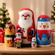 1 Set 5 Boneka Matryoshka Tradisional Rusia - Menampilkan Gambar Santa Claus (Bahasa Rusia: Санта), Hadiah Natal dan Ulang Tahun, Koleksi Dekoratif - MultiWarna - View 8