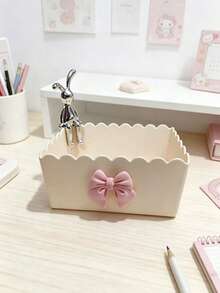 1pc Bowknot Storage Box, Vanity Makeup Organizer, Bathroom Countertop Storage Box, Desk Office Supplies Organizer - Multicolor - View 5
