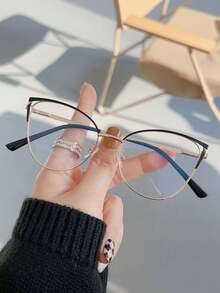 1PC Men's And Women's Retro Fashion Box Simple Metal Spring Hinge Versatile Flat Light Glasses - Black - View 11
