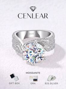 Exquisite Luxury 3-5 Carat Moissanite 925 Sterling Silver Ring, Women's Engagement/Wedding Ring, Gift Box Packaging, Perfect Gift Choice - Silver - View 13