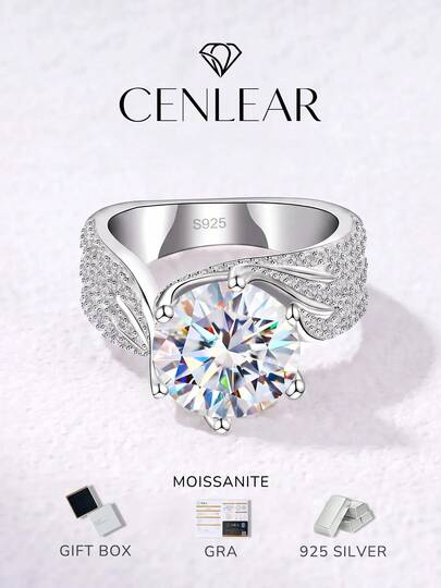 Exquisite Luxury 3-5 Carat Moissanite 925 Sterling Silver Ring, Women's Engagement/Wedding Ring, Gift Box Packaging, Perfect Gift Choice