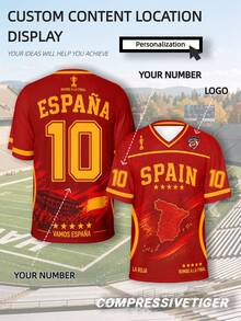 Custom Spanish Style Rugby Jersey, Red And Gold Passionate Color Scheme With Map Texture Print, Open Customization For Front And Back, Freely Change Jersey Number, Customizable Team Logo, Comfortable And Soft Fabric, Suitable For Rugby Matches, Also Suitable For Various Ball Sports Training, Team Competitions And Daily Casual Wear, 2026 Rugby - Red - View 1