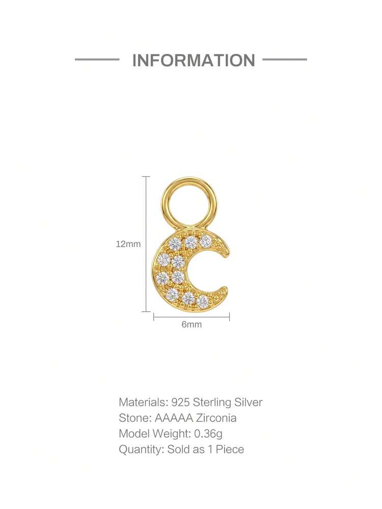 1PC 925 Sterling Silver Dainty Moon Earring Piercings Paved Zirconia Charms DIY Hoop Pendant For Earring Making Jewelry Making Accessories Daily Wear - Gold - View 4