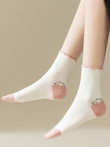 5 Pairs Cute Cat Socks For Girls, Mid-Calf Thin White Lace Japanese Ins Style 2026 New, Suitable For Spring/Summer, Can Be Paired With Leather Shoes - Multicolor - View 6