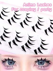 5 Pairs A-Type Pointed Tail Cartoon Style False Eyelashes, Japanese And Korean Style, C-Curl, 9-10mm Mixed Length, 3D Long Design, Naturally Lengthen Eye Shape, Easily Create Enlarged Eye Makeup Effect. Eyelashes Are Soft And Lightweight, Comfortable And Fitting To Wear, DIY Quick Application Saves Makeup Time, Easy To Operate Suitable For Beginners, Reusable, Suitable For Commuting, Dating, Traveling, Parties, Cosplay And Holiday Looks. - Black - View 4