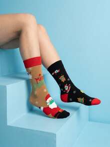 1 Pair Women's Mid-Calf Socks, Unisex Couple Socks, All-Season Regular Thickness, Cute Jacquard Casual Light Sports Socks, Fashionable Versatile Colorful Food Animal Vegetable Pattern Christmas - Multicolor - View 4