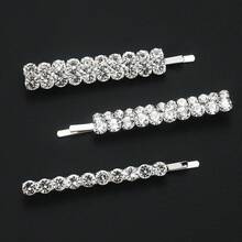 3pcs Rhinestone Shiny Straight Hair Clips Set, Versatile Bangs Clips, Loose Hair Clips, Party, Commute, Daily Hair Accessories - Multicolor - View 3