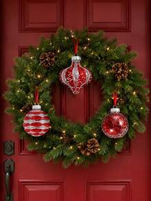 10/9/1pc Red Christmas Ball Ornament Set With Merry Christmas Ribbon, Transparent Glitter Swirl Onion Ball And Confetti Design, Suitable For Holiday Tree, Wreath, Garland, Gift Wrapping, Fireplace Mantel Display, Party Home Decor, Adult Style - Multicolor - View 2