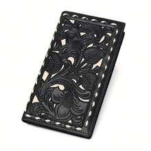 Vintage Genuine Leather Wallet For Women Western Cowgirl Floral Embossed Top Layer Cow Leather 13 Card Slot Checkbook Wallet - Black - View 11