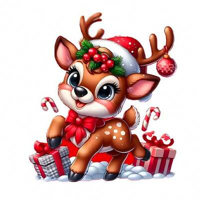 1/2/3pcs Christmas Hat & Deer Heat Transfer Iron-On Stickers, Gift Box & Candy Cane Cute Deer Iron-On Patches For DIY Decorating T-Shirts, Sweatshirts, Pillows, Fabric Bags