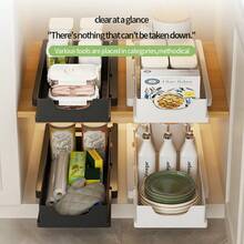 No-Drill Pull-Out Kitchen Cabinet Organizer - Slide-Out Drawer Shelf For Under Sink, Adjustable Rails, Large Capacity, Material - Multicolor - View 3