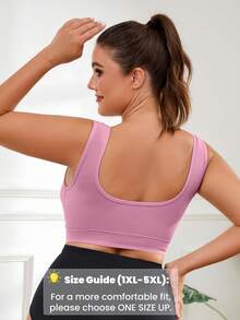 1pc Seamless Wireless Lift & Support Front Closure Adjustable Comfortable Side Gather Yoga Unpadded Sports Bra For Plus Size Women Pink Spring Fall - Pink - View 3