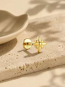 1Pc 925 Sterling Silver Eight-Pointed Star Nose Stud Hypoallergenic Cartilage Body Piercing Jewelry Nose Rings For Women Men Daily Wear & Gifts - Gold - View 5