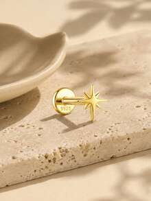 1Pc 925 Sterling Silver Eight-Pointed Star Nose Stud Hypoallergenic Cartilage Body Piercing Jewelry Nose Rings For Women Men Daily Wear & Gifts - Gold - View 5