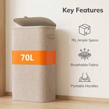 70L Large Capacity Fabric Laundry Hamper With Lid, Dust-Proof Laundry Basket For Home Bedroom Bathroom, Foldable Hand-Carry Clothes Storage Bin, 4 Colors Available - View 2