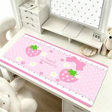 1 buah Karpet Meja Kulit Motif Bunga Bulan dan Stroberi Merah Muda Gaya Y2K yang Lucu dengan Pengait, Alas Meja PU Tahan Air dan Anti Selip untuk Meja Kantor - View 2