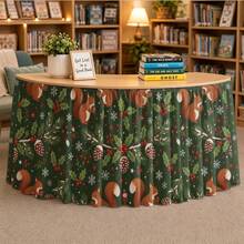 1pc Halloween & Christmas Themed Decorative Party Tablecloth, Rectangular Table Skirt, Cute Squirrel & Snowflake Forest Theme, With Winter Pine Cone, Red Berry & Evergreen Leaf Print, Perfect For Holiday Parties, Garden Afternoon Tea, Wedding Dessert Table - A - View 4