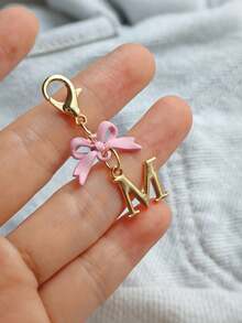 1PC New Elegant Pink Bow Key Chain, Cute English Letter Bow Keychain, Suitable For Women's Daily Use, Gift For Mom, Women's Bag DIY Backpack Pendant Charm Accessory, Wedding And Birthday Gift - Multicolor - View 14