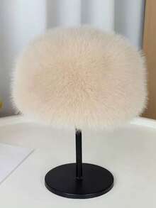 1PC Solid Color Elegant Casual Polyester Faux Fox Fur Round Top Flat Top Bucket Hat For Women, Warm, Versatile, Face-Slimming, Winter - Multicolor - View 16