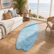 1pc Light Blue Surfboard Shaped Runner Rug, Soft Fluffy Long Pile Carpet, Suitable For Bathroom, Laundry Room, Bedroom And Hallway, Faux Rabbit Fur Mat, Asymmetrical Shape, Cutting Error 1-5cm, Suitable For Sofa, Living Room, Bay Window, Hallway, Entrance, Room Mat, Comfortable And Soft, Winter Home Decor - Baby Blue - View 2