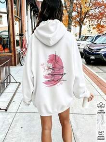 Oversized Women's Sweatshirt For Autumn And Winter, Long-Sleeve Hoodie With Pockets, Casual Top, Y2k Style, Daily Letter Slogan Graphic, White Unisex - White - View 4