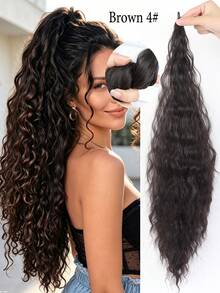 Wave Curly Wrap Around Clip In Synthetic Fiber Hair Shaped Long Ponytail Extension Hair, Black Curly Natural Wavy Water Wave Extensions 16-34 Inch, Halloween - Multicolor - View 14