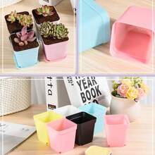 A Set Of 10pcs-Multi-Color Small Square Planter Pots With Trays, Plastic Succulent Planters, Gardening Home Decor, Flower/Vegetable Seed Planting, Balcony Garden, Flower Seedling - Colorful Flower Pot - View 10
