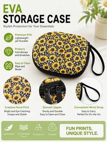 1pc Creative Floral Butterfly Print EVA Headphone Storage Bag, Portable Large Capacity Digital Accessories Organizer Box, Suitable For Headphones, Data Cables, Chargers And Other Small Items - Multicolor - View 4