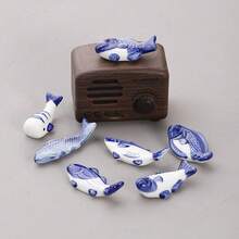 2pcs/4pcs Random Style Blue & White Porcelain Fish Ceramic Chopstick Rest Set, Hand-Painted Japanese Style Tableware Spoon Fork Knife Holder Stand, Easy To Clean Cute Animal Table Decor Accessories - View 8