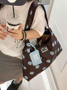 Korean Style Niche Design Colorblock Fashion Large Capacity Blue Polka Dot Versatile Handbag Shoulder Bag Tote Bag For Women - Coffee - View 3