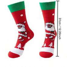 Men Women Christmas Crew Socks, Festive Red Long Holiday Socks, Plus Size Soft Casual Socks, Zhuji Made Warm Knit Socks, Daily Wear Christmas Gift Socks For Family Party Home Decoration - Multicolor - View 5