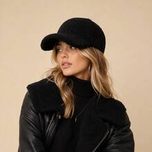 1pc Women's Solid Color Lamb Wool Windproof Baseball Cap, Thick Warm Baseball Cap, Versatile For Autumn/Winter Daily Wear - Solid Color - View 5