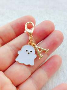 1Pc Mini Zinc Alloy Ghost Keychain, Cute Halloween Enamel Charm, White Ghost & Letter Pendant, Spooky Style, Bag Charm, Gift, Holiday Decor - Multicolor - View 32