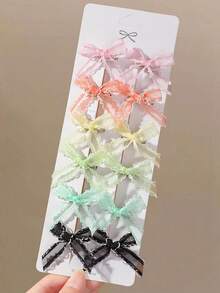 20pcs Girls Multi-Color Mesh Lace Fabric Bow Ribbon Hair Clips, Versatile Bangs Back Side Clip Hair Accessories For Daily Wear - Multicolor - View 5