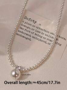 1pc French Style Seed Bead Pearl Pendant Necklace For Women, Elegant Collarbone Chain, Sophisticated Neck Chain - White - View 2