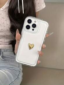 可愛奢華 3D 金色愛心軟手機殼，適用於 iPhone 16 Pro Max/17/16/15/14 Plus/13/12/11/Air 及系列 - 無色 - 查看 5