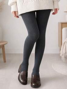 1 Pair Women's Dark Gray Vertical Striped Tights, High Elasticity Slimming Leggings, Suitable For Commuting And Daily Wear In Autumn/Winter - Dark Grey - View 5