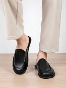 Plus Size Men's Leather Closed-Toe Mule Loafer Slippers, Backless Slouchy Slides With Reinforced Stitching And Skin-Friendly Lining - Black - View 6