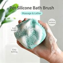 1pc Cat & Dog Bath Brush, Pet Grooming Deshedding Cleaning Massage Comb, Built-In Shampoo Dispenser, Dual-Use Dry & Wet Silicone Bath Brush, Gentle On Skin, Suitable For Pet Cleaning & Massage - Multicolor - View 5