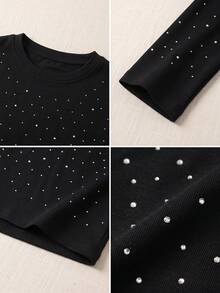 Sexy Hot Girl Fashion Rhinestone Long Sleeve Round Neck T-Shirt Women Autumn Winter Slim Fit Base Layer Top - Black - View 11