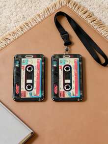 Vintage Cassette Tape Design ID Card Holder With Anti-Loss Lanyard And Easy-Snap Buckle,Vertical ID Card Holder With Neck Strap,For Work Office School - Multicolor - View 3