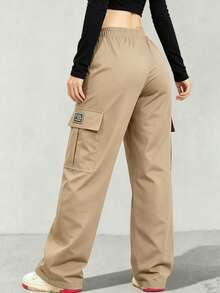 AIbart Women's Casual Low-Stretch Cargo Pants, European & American Style, Multi-Pocket Outdoor Straight Leg - Khaki - View 4