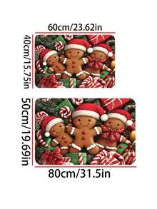 1pc Christmas Gingerbread Man Pattern Door Mat, Faux Cashmere Material, Machine Washable Bathroom Rug, Suitable For Indoor/Outdoor Entryway, Kitchen, Bedroom, Hallway, Balcony And Other Areas, Home Decor Carpet, Christmas Decoration, New Year Decoration - A - View 6
