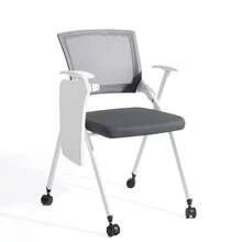 Folding Office Chair With Armrests, Mesh Conference Chair For Meeting Room - Dark Gray - With Tabletop and Wheels - View 2
