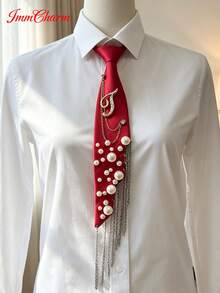 ImmCharm Men's & Women's Fashion Personalized Neckties, 26 Alphabet Letter Ties With Gemstone Accents, Fashion Chain Tassel Bow Ties, Accessories For Casual, Outdoor, School Uniform, JK Workwear, Cosplay, Christmas, Halloween, Gift Choice - Red - View 12