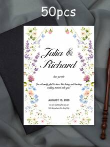 1/10/50pcs Customized Floral Wedding Invitations, Personalized Wedding Invitation Cards, White Envelope Packaging, Wedding Supplies - Multi-color-paper - View 49