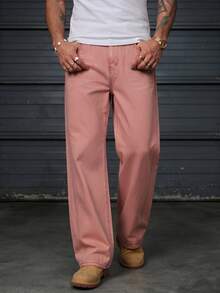 BLACKTOEXIT Spring/Autumn Men's & Women's High Street Sweet Cool Pink Loose Fit Versatile Denim Straight Leg Pants Fashionable Long Pants - Pink - View 1